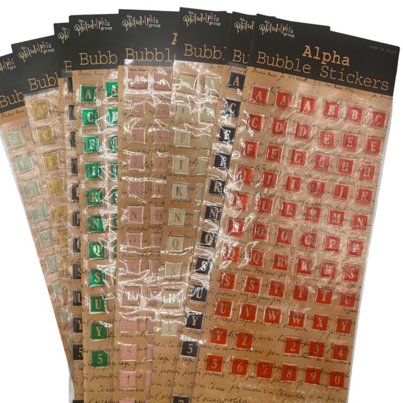 The Philadelphia Group Other - The Philadelphia Group Alpha Bubble Stickers 8 Sheets Multi Color Vintage Script